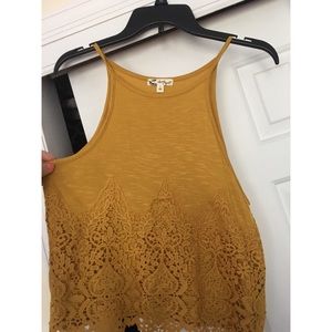 Yellow lace bottom crop tank top